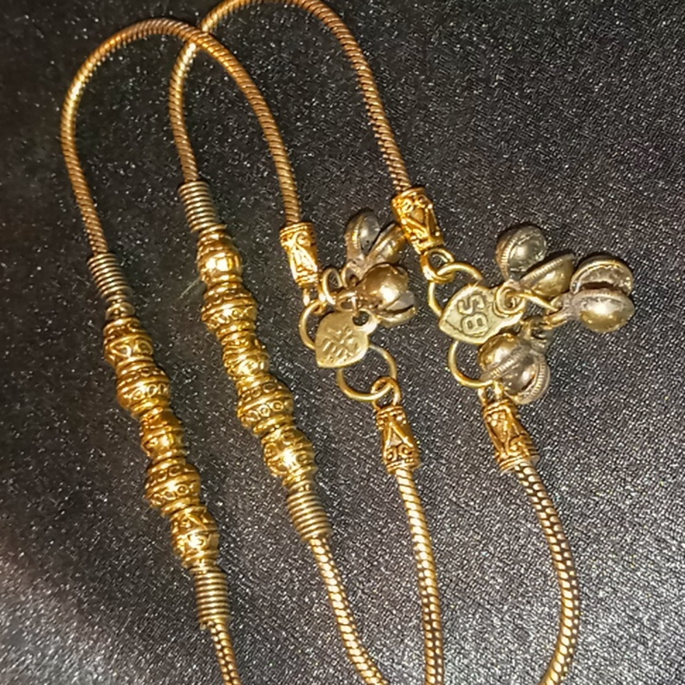 Bravingtons anklet set of two oxidized gold stamped sheild BS